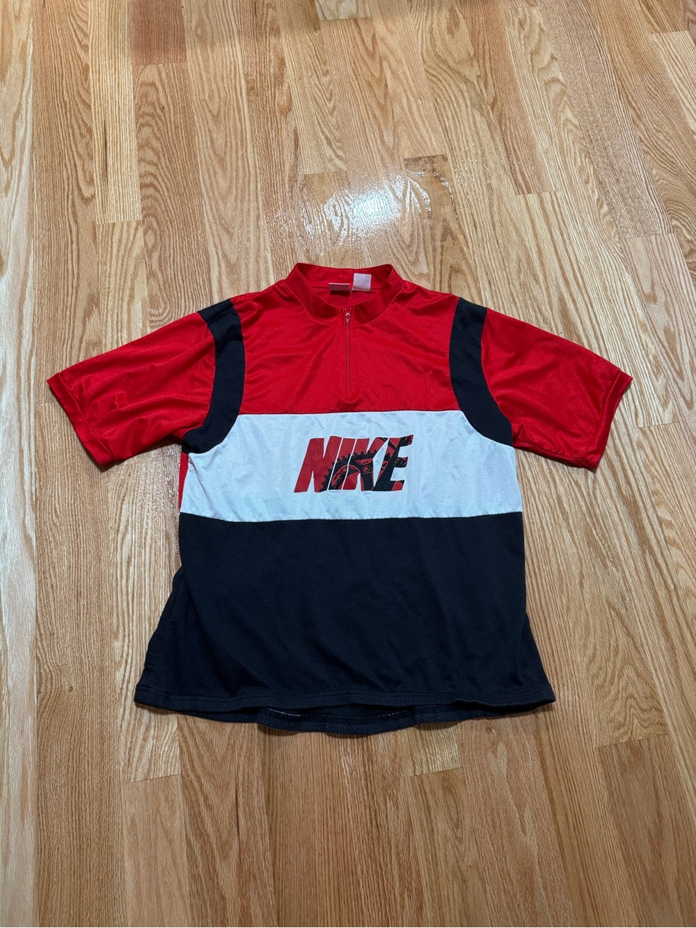 Vintage Nike Cycling Shirt Jersey Mens Large Black Red 1/4 Zip Mesh Graphic 90s